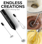 Zulay Froth N Go Milk Frother – Rechargeable 3-in-1 Handheld Frother Wand with Travel Case & USB-C Charger – Single, Double & Egg Whisk for Latte, Cappuccino, Matcha, Protein Shakes – Black