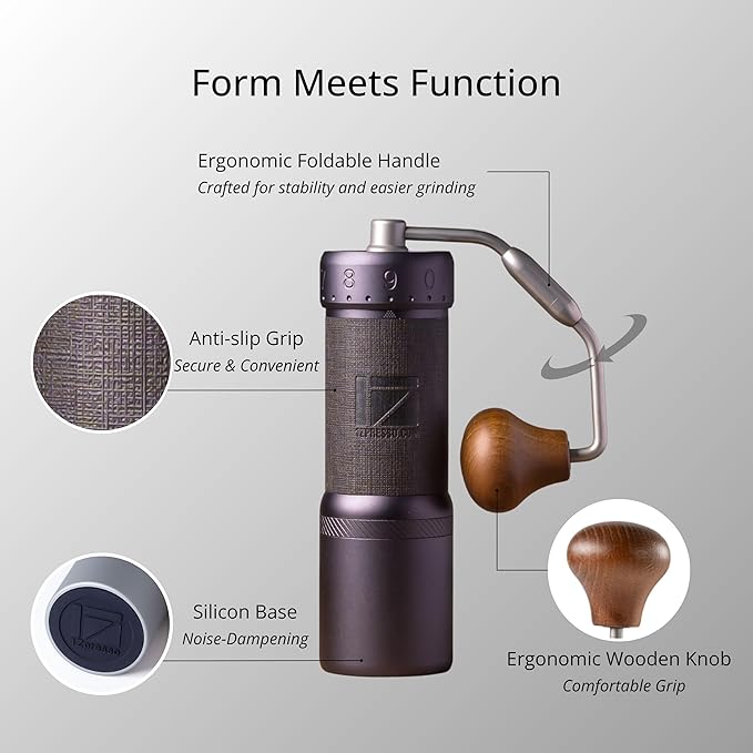 1Zpresso J-Ultra Manual Coffee Grinder Iron Gray, Conical Burr, Foldable Handle, Magnet Catch Cup Capacity 40g, Numerical Adjustable Finely Setting, Faster Grinding Efficiency Ideal for Espresso
