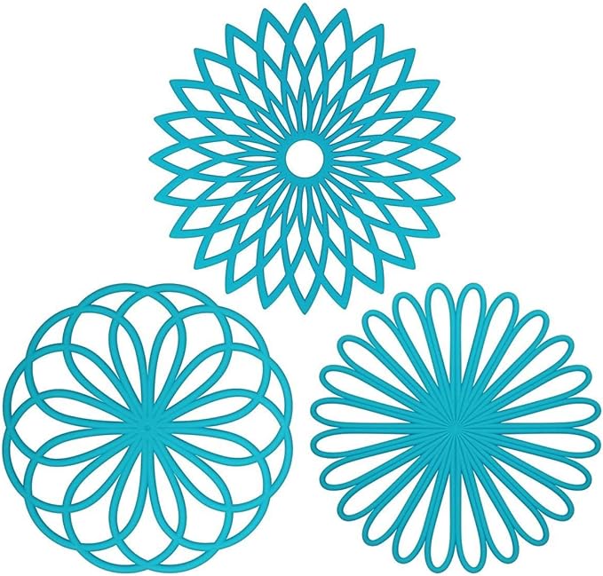 ME.FAN Silicone Trivet Mat - Kitchen Hot Pads for Pots & Dish - Insulated Teapot Trivet - Flexible, Durable, Non-Slip Large Coasters 3 Set Light Blue