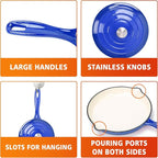 7-Piece Enameled Cast Iron Cookware Set: Dutch Ovens, Skillet & Sauce Pan with Non-Stick Ceramic Coating - Oven Safe to 550°F, PFOA-Free (Cobalt Blue)