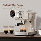 SUMSATY Espresso Machine 20 Bar, Professional Espresso Maker with Milk Frother Steamer Wand, Retro Coffee Maker Cappuccino & Latte Machine for Home, 1.8L Removable Water Tank, Off-white