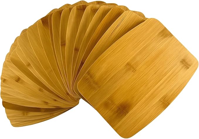Set of 24, Bulk Mini Bamboo Cutting Boards – Thin 8x6" Blank Wood Serving Tray, Charcuterie Platter, Hot Mat for Engraving, Personalized DIY Crafts, Wedding Gift, Rustic Table Decor, Wall Art
