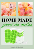 DOQAUS Ice Cube Tray with Lid and Bin - 4 Pack Ice Bucket Kits, Stackable Silicone Ice Trays for Freezer, Easy Pop Out, BPA Free for Cocktail, Coffee, Soup, Food, RV, Kitchen