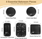 5-Piece Toaster Oven Bakeware Set – Compact Nonstick Baking Pans for Small Oven, RV & Camper – Includes Muffin, Loaf, Pizza, Cake & Square Pan (Black)