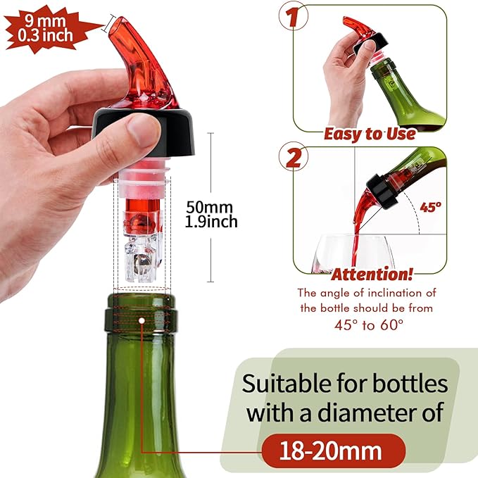 LINALL Automatic Measured Bottle Pourer - Pack of 4, 1 oz (30 mL) Quick Shot Spirit Measure Pourer Drinks Wine Cocktail Dispenser Home Bar Tools (Red 4pcs) (4)