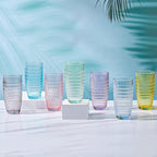 CREATIVELAND Highball Beverage Glasses Set of 6 Romantic Colored Thick & Heavy Base Big Capacity 14.87oz|440ml, Drinking Glass Tumblers for Iced Tea, Water, Soda & Juice and Cocktails (Purple)