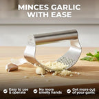 Zulay Kitchen Stainless Steel Garlic Press Rocker Set - Time Saving, Durable Strong Garlic Mincer Tool - Easy to Use & Clean Garlic Crusher Set with Peeler and Scraper Kitchen Gadget Smasher
