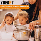 Ydeapi 8.6" Large Fine Mesh Strainer with Handle, Metal Food Strainers for Kitchen, Sieve Fine Mesh Stainless Steel for Rice, Quinoa, Pasta, Noodles