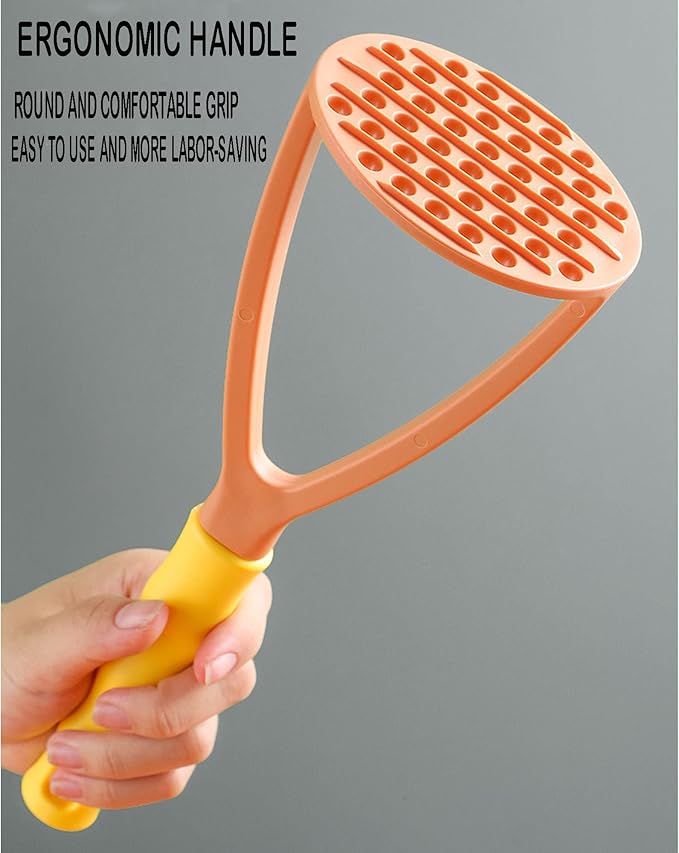 2pcs Potato Masher Manual Masher Kitchen Masher Non-Scratch Nonstick Potato Pumpkin Ricer Smasher Kitchen Tools for Bean, Root Vegetables, Fruits, Baby Food, Avocado potato masher (Green+Orange)