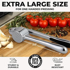 Zulay Kitchen Large Premium Garlic Press Set - Bigger Bowl for Bigger Garlic - Rust Proof Garlic Mincer Tool - Easy-Squeeze, Easy-Clean Silicone Garlic Peeler & Brush (Chrome)