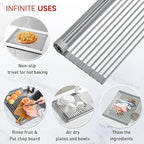 MERRYBOX Roll Up Dish Drying Rack, Over The Sink Dish Rack Foldable, Heat-Resistant, Anti-Slip Silicone Coated Steel Dish Drainer for Kitchen Sink, Multipurpose Roll Up Sink Drying Rack, 17.5" x 13"