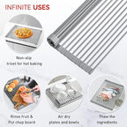 MERRYBOX Roll Up Over The Sink Dish Drying Rack Silicone Wrapped Foldable, Heat-Resistant, Anti-Slip Sink Rack Multipurpose Dish Drainer for Kitchen Sink Counter - Grey, 17.5" x 11"