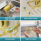 TAILI 4-in-1 Sponge Holder for Kitchen Sink with Strong Suction Cup Removable, Rustproof Stainless Steel Sink Caddy for Sponge, Brush, Scrubber, Scraper -Gold
