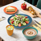 Wheat Straw Dinnerware Sets, Plates and Bowls Sets Unbreakable & Microwave Safe - 32 Piece Service for 8 Dinner Plate Dessert Plate Cereal Bowl Cup for Kitchen & Outdoor - Multi