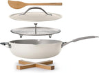 Tramontina All-in-One Plus Pan Set, 5-Quart Ceramic Non Stick Cooking Pan with Lid, Steamer Insert, Bamboo Utensil and Trivet, White