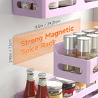 Sevenblue 4 Pack Strong Magnetic Spice Rack for Refrigerator, Multipurpose Magnetic Shelf for Fridge with 4 Hooks for kitchen and Bathroom Organization, Pink