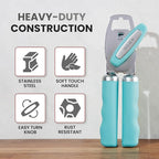 Zulay Kitchen Heavy Duty Stainless Steel Can Opener Manual with Bottle Opener - Rust Proof Manual Can Opener With Turn Knob & Comfy Soft Grip Handles - Teal