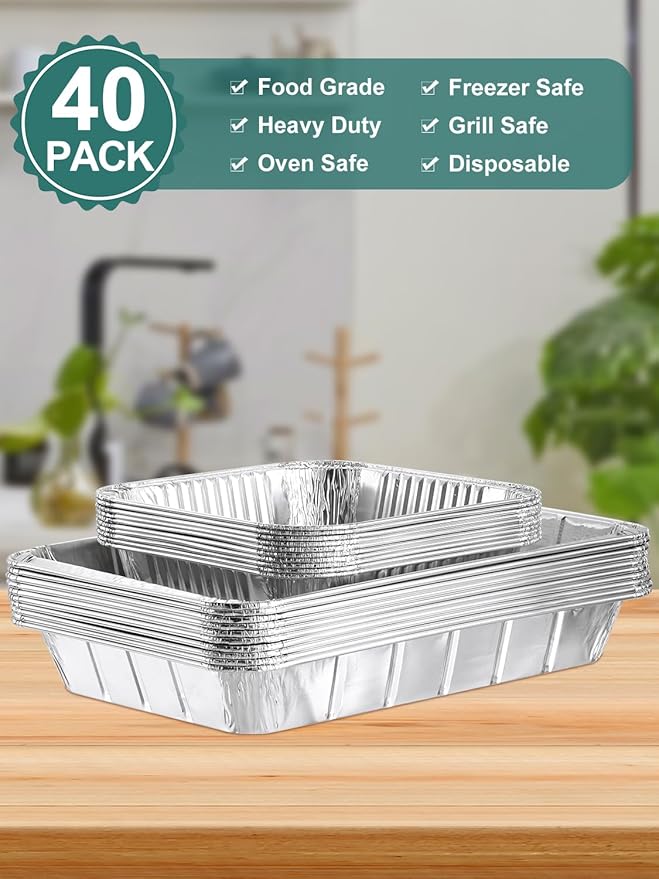 NEEBAKE 40 Pack Disposable Aluminum Pans Combo Set - 20 Large 9x13 Aluminum Foil Pans Half Size & 20 Small 8x8 Tin Foil Baking Pans, Tin Trays Containers for Meal Prep, Food Cooking, Roasting, Heating