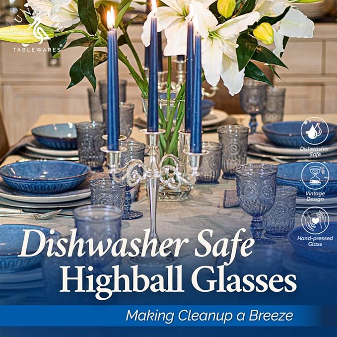 Yungala Blue Highball Glasses Set of 6 Tall Drinking Glasses 10 oz