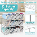 Stackable Water Bottle Organizer, Large Compartment Water Bottle Holder for Stanley 40 oz Tumbler, Kitchen Storage Organizer for Stanley Cup Accessories, Tumbler Organizer Wine Rack - Hold 12 Bottles