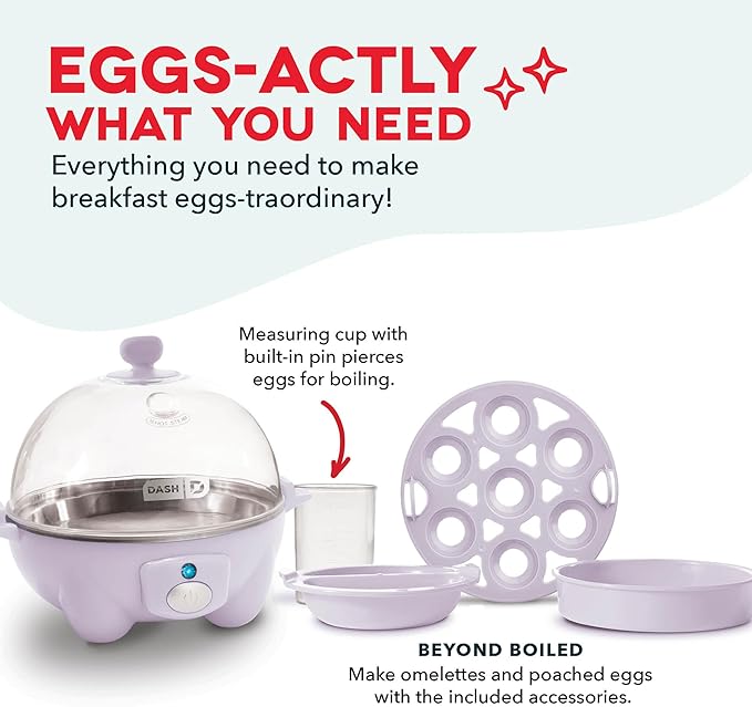 Dash Rapid Egg Cooker - Boiler, Poacher & Steamer - Includes Measuring & Recipe Guide - Dishwasher Safe - BPA Free - Holds 7 Eggs, Lavender