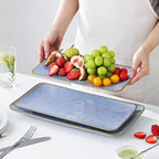 Ceramic Rectangle Serving Platter: 15.6/14.1/12.6 Inch Large Serving Dishes for Entertaining Party, Turkey, Cheese, Sushi, Snack and Dessert, Microwave Dishwasher Safe, Blue
