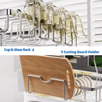 Godboat Dish Drying Rack, 2-Tier Dish Rack with Auto-Drain & Mat, 304 Stainless Steel Dish Racks for Kitchen Counter, Dish Drainer with Knife, Fork & Cup Rack, Gifts for Women, Mothers Day, Silver