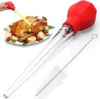 SCHVUBENR Large Turkey Baster with Cleaning Brush - Premium Baster Tool for Cooking - Easy to Use & Clean - Powerful Bulb Baster Syringe - Dishwasher Safe - Thanksgiving, Christmas Essentials - Red