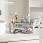 SWTYMIKI Kitchen Sink Caddy Organizer, 2 Tier Sponge Holder for Kitchen Sink with Instant Drying Stone, Removable Brush Holder for Fast Drying on Countertop, Silver