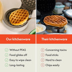 bella Snack-n-Store Mini Waffle Maker, EverGood™ Ceramic Nonstick Coating, Cord Wrap, Ready Indicator Light & Cool Touch Handles, Stackable Design & Customizable Plates, 350 Watt, Oatmilk