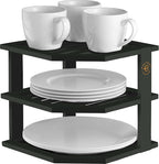 Bambüsi Plate Organizer for Cabinet - Corner Cabinet Organizer and Kitchen Cabinet Organizer Shelf, Kitchen Countertop Organizer for Plates, Dishes and Bowls, Space Saving Corner Rack, Black
