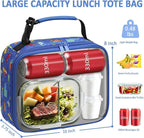 Lunch Box Kids Insulated Lunch Bag for Boys Girls Cute Reusable Lunch Tote Bag Waterproof Portable Thermal Lunch Box Kids for School Picnic Travel Blue Car