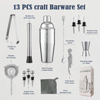 13-Piece Bartender Kit Bar Tool Set – Boston Cocktail Shaker Set with Muddler,Strainer,Jigger,Spoon–Home Bar Accessories and Drink Mixer Gift for Bartesian,Housewarming, Bar Cart Decor
