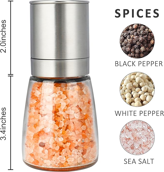 Gulex® Pepper Grinder Pepper Mill, Salt Grinder Refillable,(Single Package) Adjustable Coarseness Black Pepper Grinder, Stainless Steel Sea Salt Shaker with Ceramic Rotor (1 pack) (1 Pack Model 2)