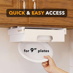 SpaceAid 9-inch Paper Plate Dispenser (Need 10.2 Inches Deep Cabinet Space) Under Cabinet Bamboo Plates Holder, Kitchen Vertical Dipensers Caddy, White