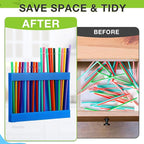 Qinyoung Acrylic Straw Holder for Cabinet Door with Double Sided Adhesive Tape Reusable Straw Organizer Tumbler Storage Kitchen Accessories Container for Counter Cupboard(Classic,Large,Blue)