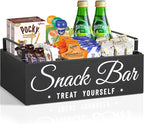 Unistyle Wood Pantry Storage Bins with Handles, Snack Organizer for Countertop, 4 Compartment Food Container Snack Box, Black