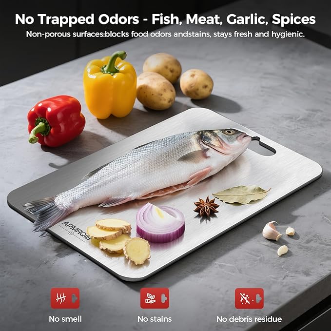 Titanium Cutting Board Set of 3,100% Pure Titanium Cutting Boards for Kitchen, Double Sided Non Toxic Cutting Board, Ideal Charcuterie & Chopping for Meat, Hygiene Durable Dishwashr（3 Pack)
