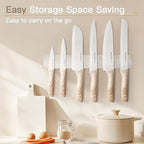 Astercook Knife Set, 13 Pieces Kitchen Knives Set with Ceramic Coating, Stainless Steel Chef Knife Sets with 6 Blade Guards, Dishwasher Safe Knives with Wooden Handle, White