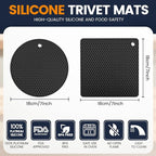 Silicone Trivet Mats 4 Heat Resistant Pot Holders Multipurpose Non-Slip Hot Pads for Kitchen Potholders, Drying mat, Jar Opener, Spoon Holder, Coaster(Black)