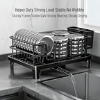 Large 2-Tier Expandable Dish Drying Rack, Heavy Duty Kitchen Countertop Dish Drainer Organizer with Utensil Holder, Extendable Space Saving Plate Storage Rack for Kitchen Sink Counter, Black