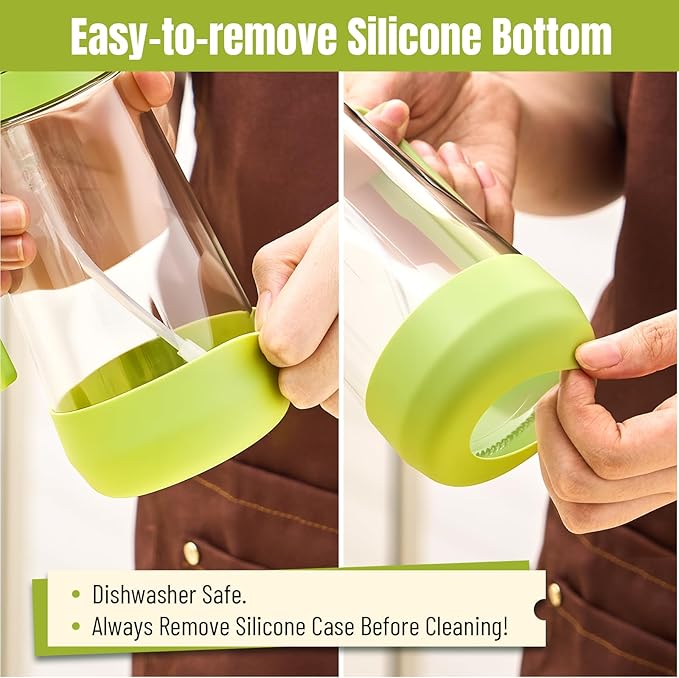 PARACITY Oil Dipenser Bottle with Silicone Bottom, 2 in 1 Olive Oil Sprayer and Dispenser, Oil Spray Bottle 500ML/ 17OZ for Cooking, Kitchen, BBQ, Air Fryer, Salad, Baking(1PC Green)