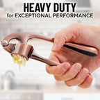 Zulay Kitchen Premium Garlic Press Set - Rust Proof Professional Garlic Mincer Tool - Easy-Squeeze, Easy-Clean with Soft, Ergonomic Handle - Silicone Garlic Peeler & Brush (Copper)