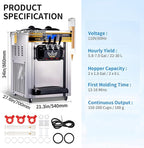 VEVOR Commercial Ice Cream Maker, 22-30L/H Yield, Countertop Soft Serve Machine with 2x6L Hopper 2L Cylinder LCD Panel Puffing Shortage Alarm, Frozen Yogurt Maker for Restaurant Snack Bar