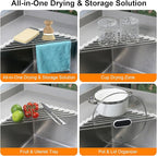 Sink Caddy Sponge Holder for Kitchen Sink, Small Dish Drainer for Kitchen Counter, Triangle Sink Brush Drainer Rack, Collapsible Dishes Drying Rack Over Sinks, Dishrack Utensil Holder Dryer White