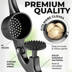 Zulay Kitchen Large Premium Garlic Press Set - Bigger Bowl for Bigger Garlic - Rust Proof Garlic Mincer Tool - Easy-Squeeze, Easy-Clean Silicone Garlic Peeler & Brush (Dark Gray)