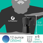 Coffee Gator Moka Pot - 6 Cup, 12oz Stovetop Espresso Maker - Classic Italian and Cuban Coffee Percolator w/ 2 Stainless-Steel Cups – Matte Grey Aluminum, 360ml