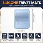 Silicone Trivet Mats 2 Heat Resistant Pot Holders Multipurpose Non-Slip Hot Pads for Kitchen Potholders, Drying mat, Jar Opener, Spoon Holder, Coaster.(Sky Blue)