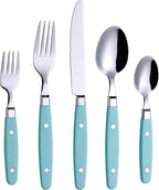 ANNOVA Silverware Set, Retro/Rivet Colorful Stainless Steel Tableware Kitchen Flatware Set Utensils, Includes Dinner Knives, Forks, Spoons, Salad Forks & Dessert Spoons (Turquoise, 20 Pieces)
