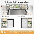 SNTD Dish Drying Rack - Extendable Dish Rack, Large Sink Drying Dish Drainer for Kitchen Counter, Stainless Steel Dish Strainer with Utensil Holder (Silver)